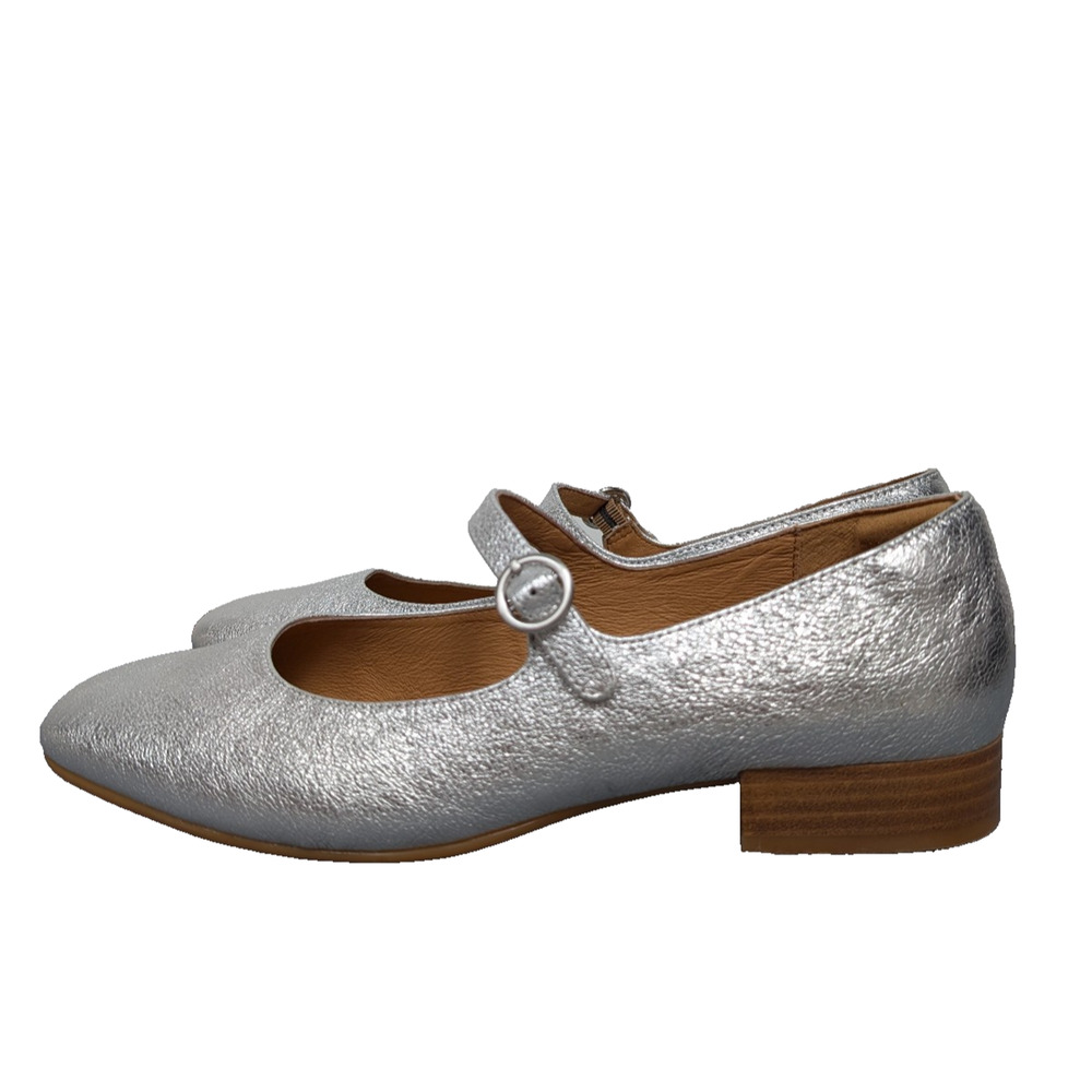 Sofft Elsey Mary Jane Flats Womens 10 Silver Metallic Leather Square Toe Comfort